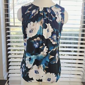 Calvin Klein Watercolor Floral Pleated Sleeveless Women's Blouse-Medium